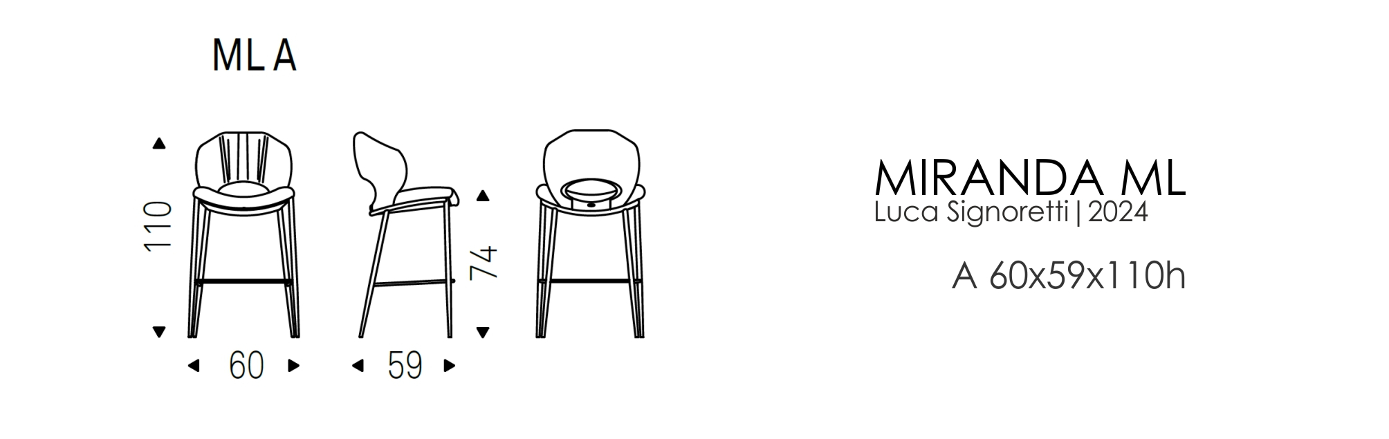 MIRANDA - ML A 60x59x110h (барный стул)